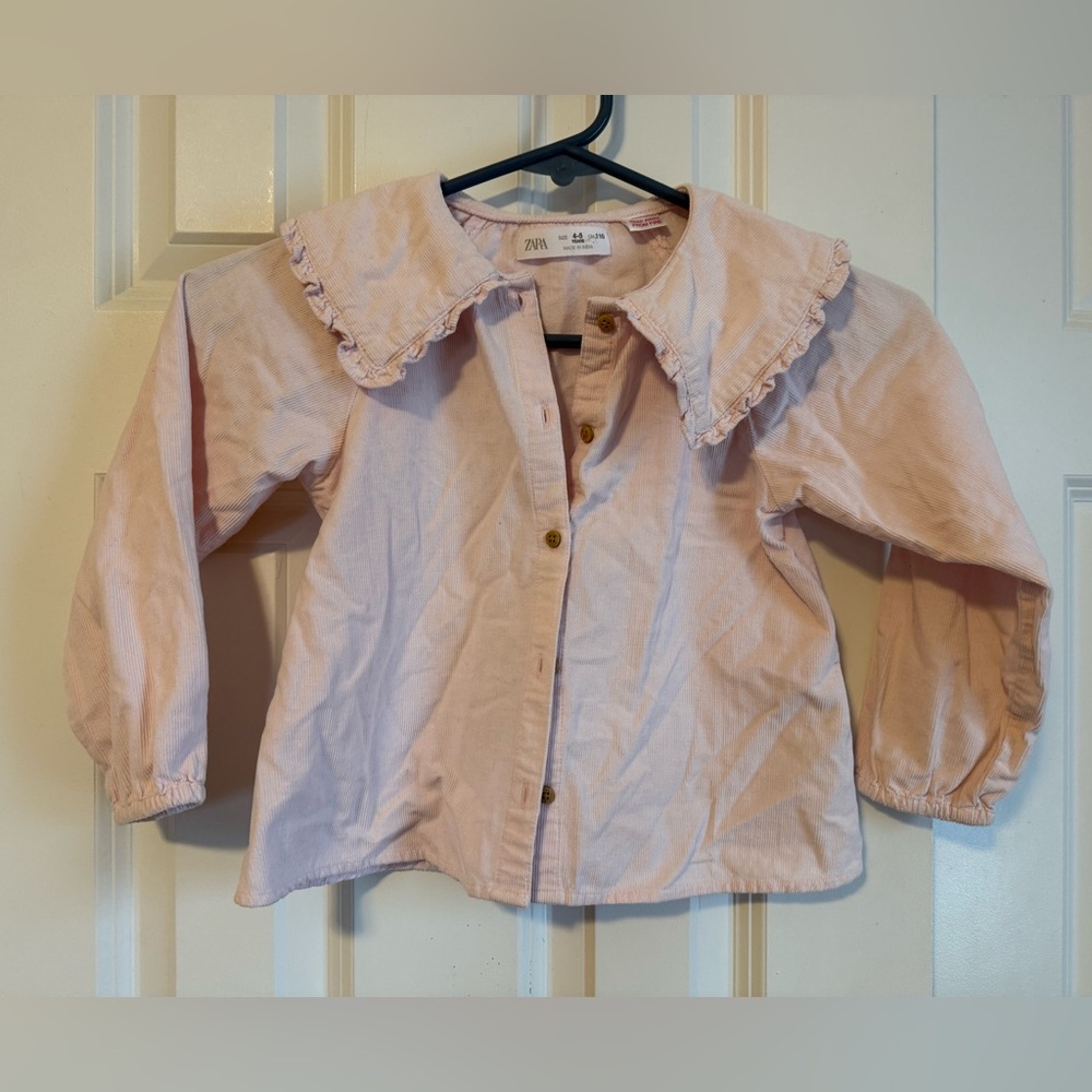 Zara Light Pink Corduroy Shirt Size little girls four five good used condition